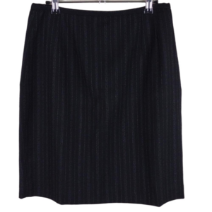 Amanda Smith Petites Wool Black Pin Striped Zip Back Above Knee Pencil Skirt